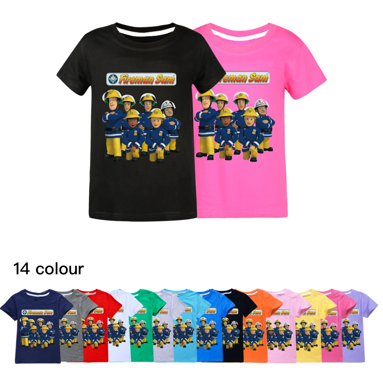 Kids Fireman Sam Print Costume Short Sleeve Tee Tops Cotton 3D Cartoon T-Shirts Children Clothes Baby Boys Girls Pullover 2-16Y