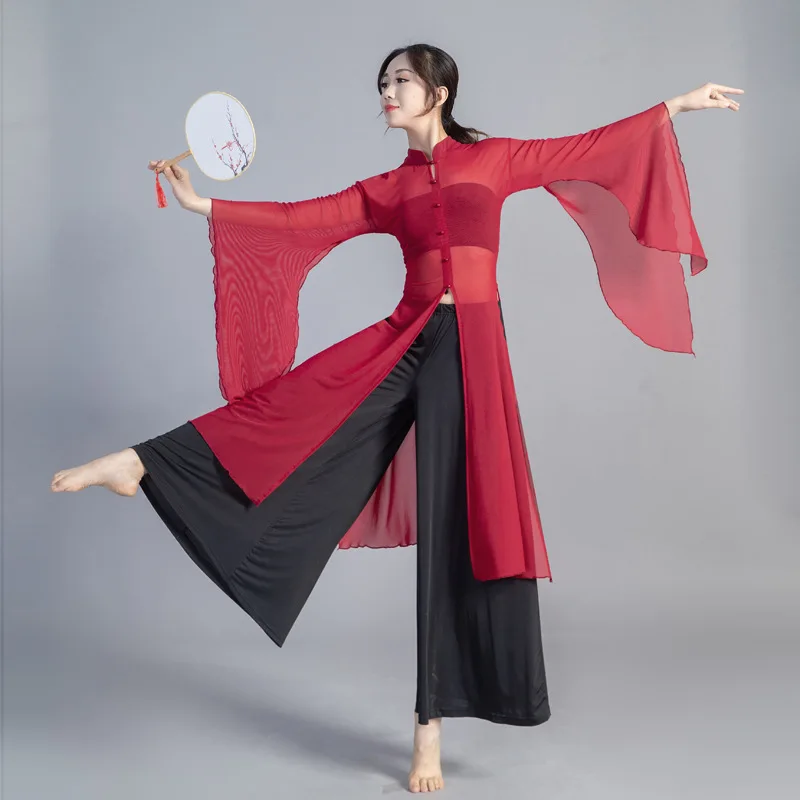 New Oriental Dance Chinese Wide Sleeve Classical Dance Body Rhyme Clothing For Women Chinese Traditional Dress Hanfu Blouse Pant