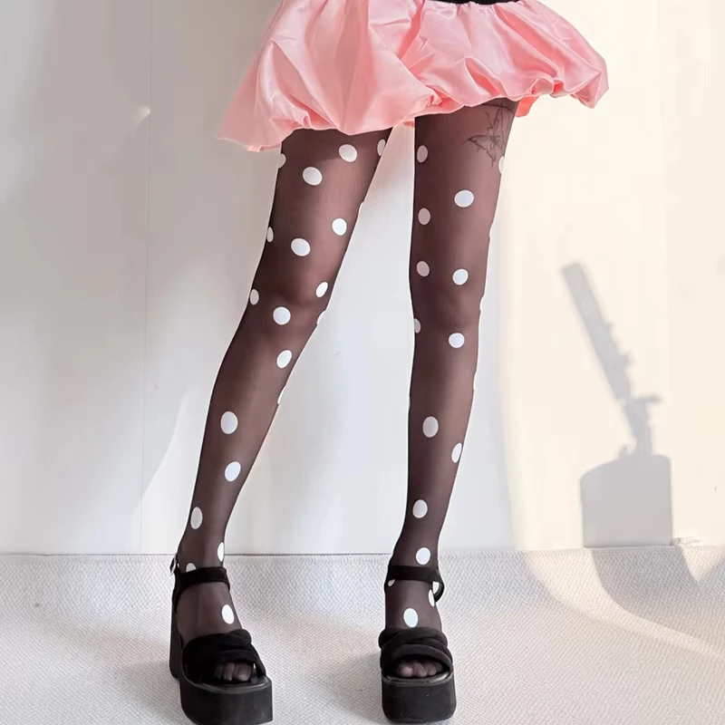 New Y2K Polka Dot Stockings Women Tights with Polka Dot Print 2026 Summer 30D Ultra-thin Translucent Spicy Girl Sheer Pantyhose