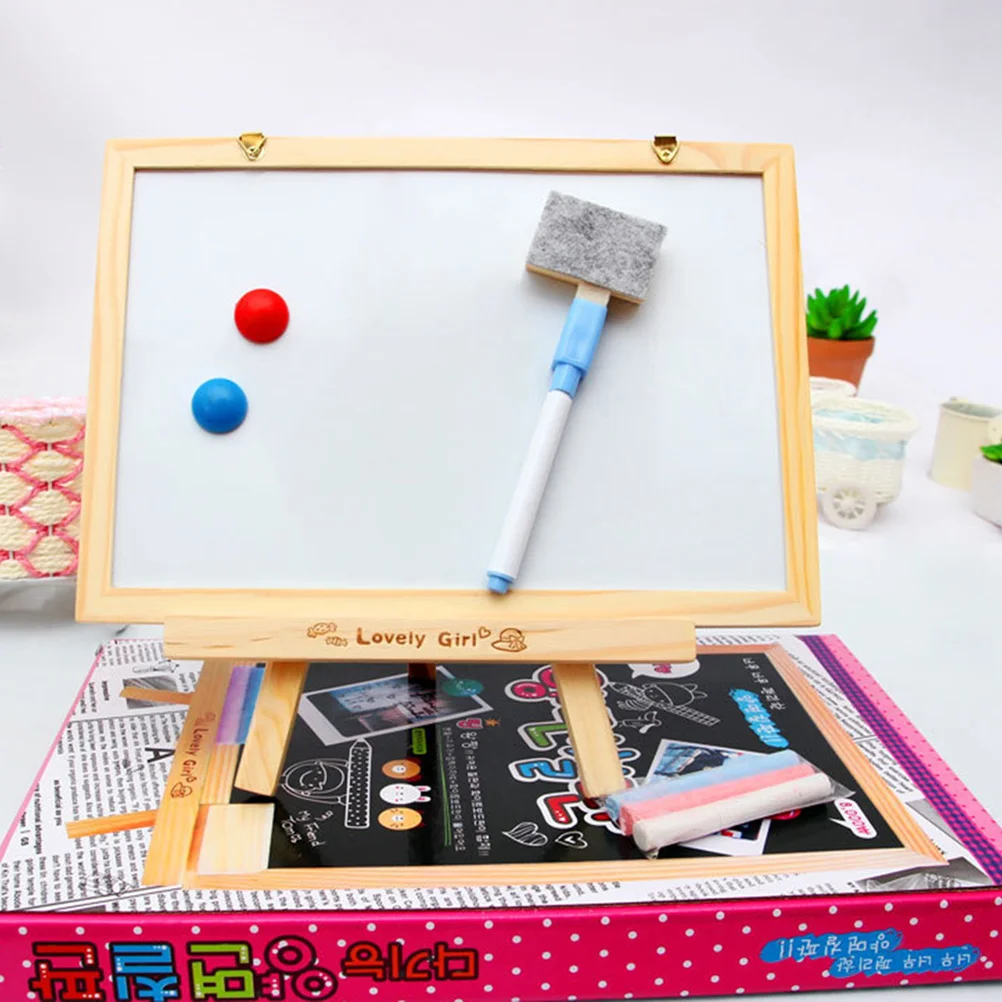 

Small Chalkboard Message Board Wooden Writing Board Double-Sided Drawing Easel For Kids Educational Learning Math Words Painting