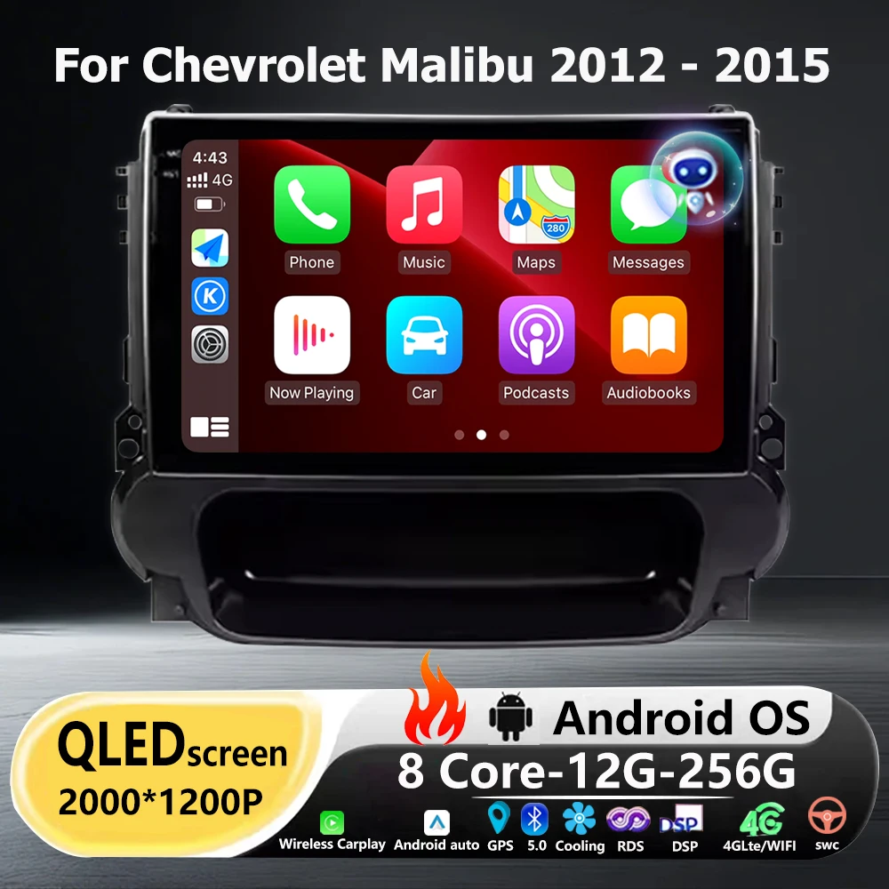 Radio Multimedia para Auto con Reproductor de Video, GPS, Navegación, Estéreo para Chevrolet Malibu 2012 - 2015, Android 16, Auto Carplay, BT, DSP, 4G, WIFI