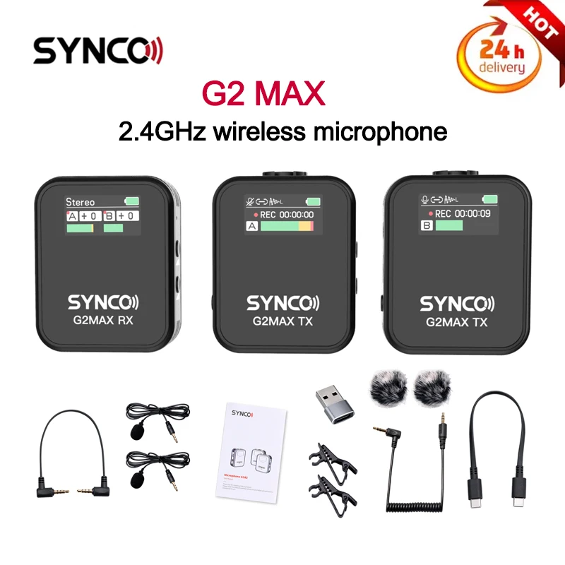 SYNCO G2A1 G2A2 Max Video Shooting Camera Audio Home Studio Lavalier Microphone,Support 25H of Offline Recording,with 8GB Memory