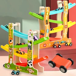 Railcar Track Slide Car Glider Sliding Racing Toy with Mini Racer Cars Wooden Toys Brain Game Kids Montessori Educational Gifts