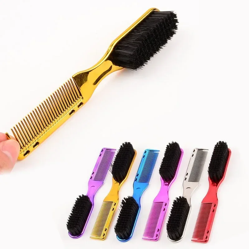 Double-sided Comb Brush Black Small Beard Styling Brushes Professional Shave Beard Barber Vintage Carving Cleaning