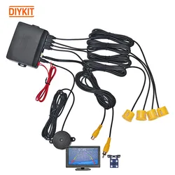 DIYKIT Car Reverse Video Parking Radar 4 Sensor Rear View Backup Security System Sound Buzzer Alert Alarm for Camera Car Monitor