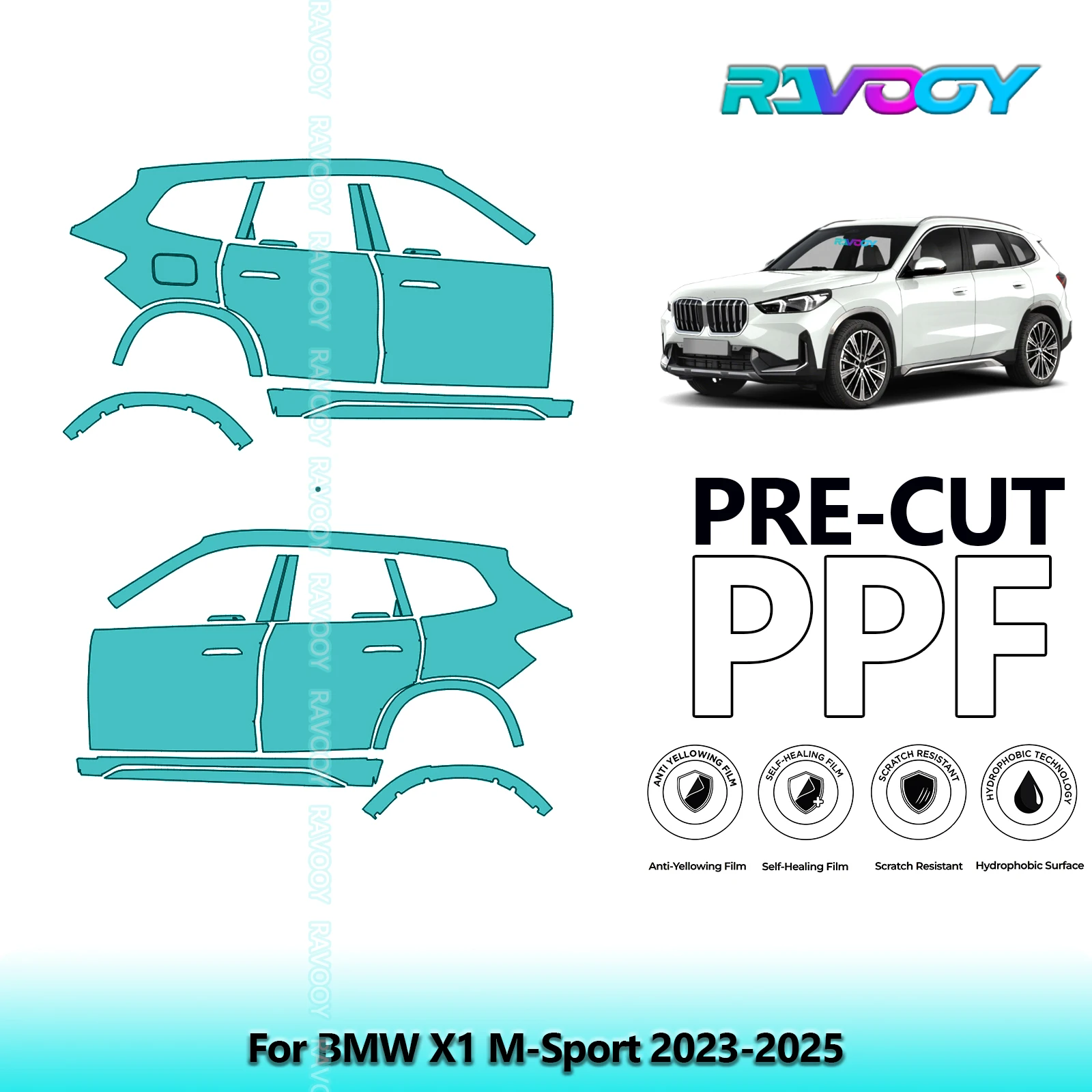 

For BMW X1 M-Sport 2023-2025 8.5mil Clear Matte Pre-Cut PPF Door & A/B Pillar Kit TPU Paint Protection Film Set