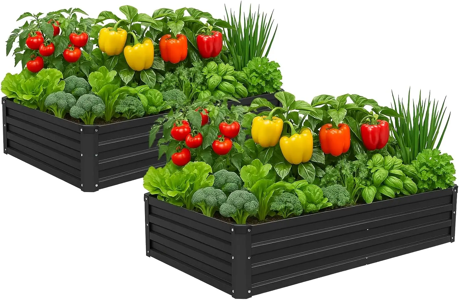 Raised Garden Bed & Planter Box, Galvanized Metal, 2 Pack 6x3x1FT, Black