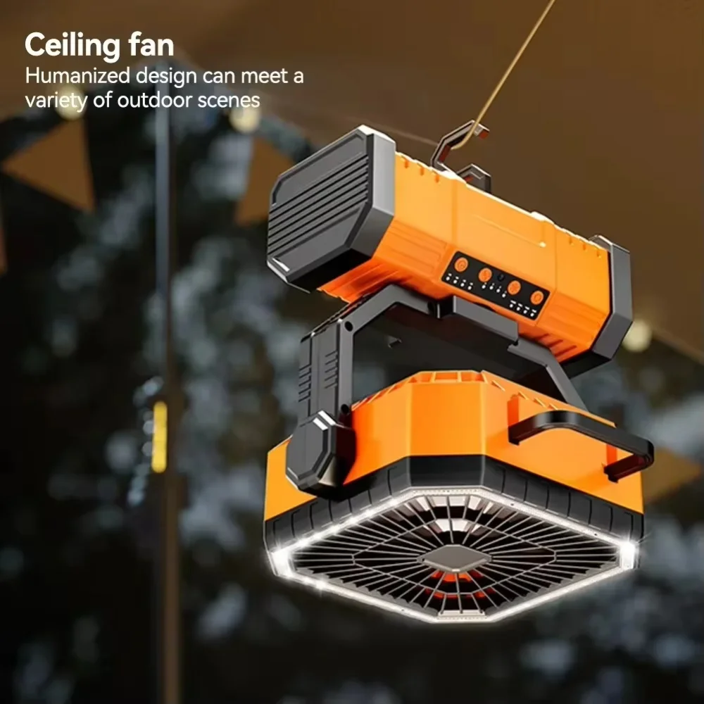 Outdoor Camping Rechargeable Fan With Led Lantern And Remote_voghion.com