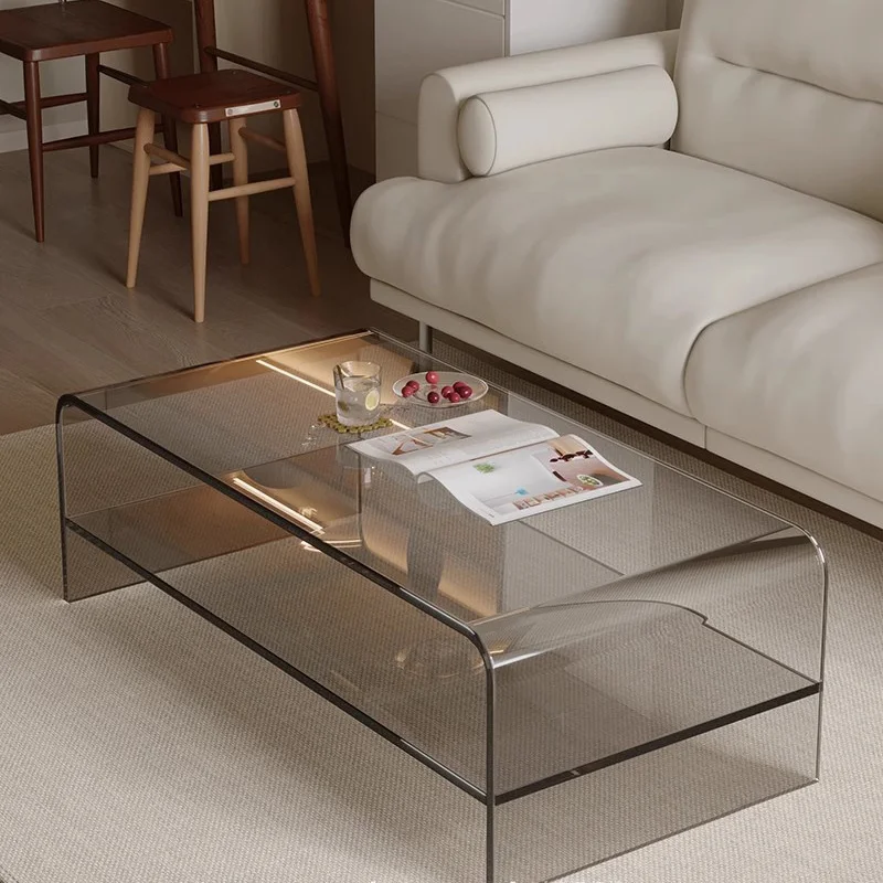 Two Tier Acrylic Coffee Table Modern Luxury Minimalist Compact Design for Small Space Living Room Home Decor Side End Table