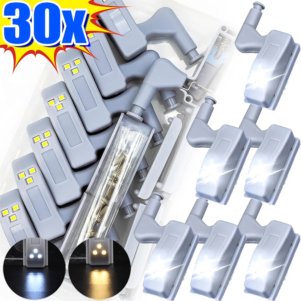 

1/30 шт. универсальные светильники для шкафа, светодиодные лампы с внутренней петлей, лампа для спальни, двери шкафа под датчиком шкафа, ночник на батарейках