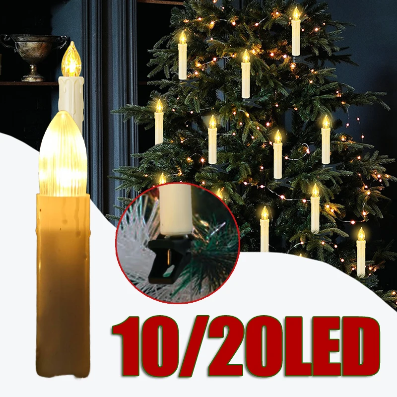 20LED Candle String LED Ciepła biel Clip-on Flameless Cone Candle Family Party Holiday Home Christmas Tree Decoration Light