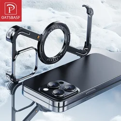 Oatsbasf Funda de teléfono de metal en forma de Z para iPhone15 /16 Pro Max cubierta protectora de teléfono parachoques a prueba de golpes con 360 °   Soporte de rotación