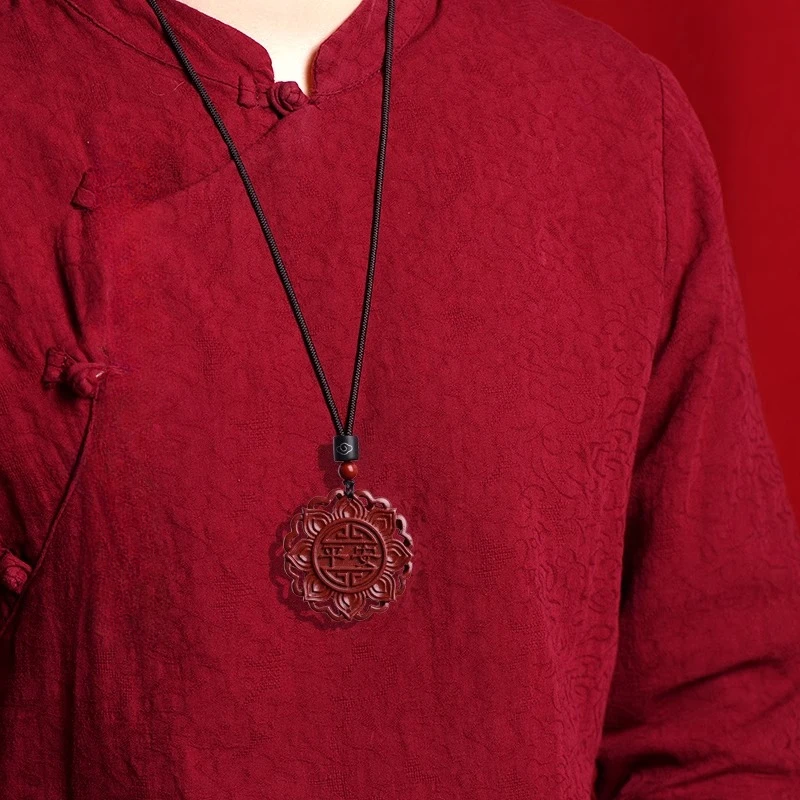 Raw ore eight treasures lotus Ping An brand cinnabar pendant, amulet pendant, men's and women's necklaces