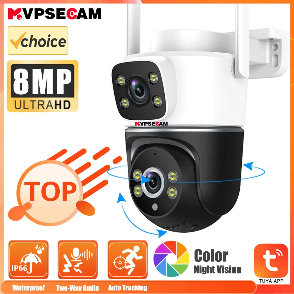 4K 8MP PTZ WIFI Camera Dual Lens Dual Screen IP Camera Outdoor 4MP HD Auto Tracking Security Protection CCTV Surveillance Tuya