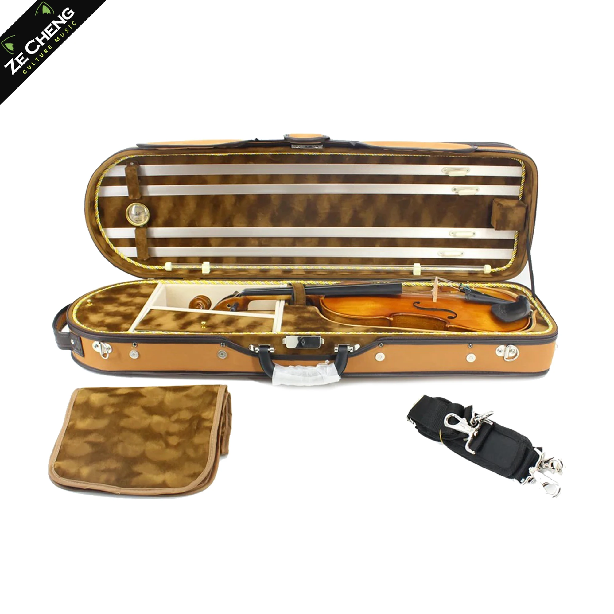 4/4 Violin Case with Hygrometer, Plywood & Matte Leather, Large Storage, Full Size Rectangular Hard Case