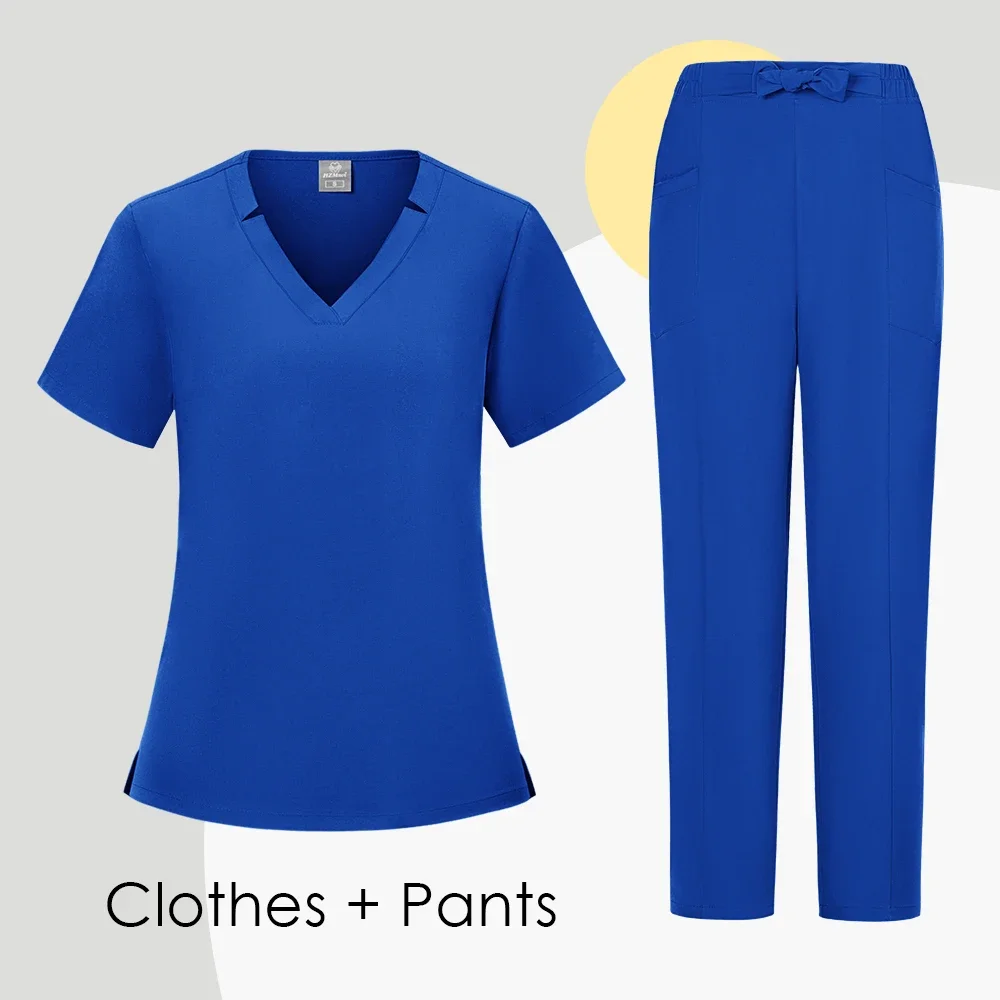 Nouvelle chemise à manches courtes à col en v + pantalons de sport pour hommes et femmes, uniforme de travail pour le personnel médical d'hôpital, médecins dentaires, salon de beauté