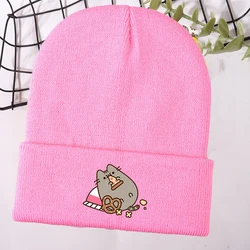 Pusheen dzieci czapki z dzianiny nakrycia głowy Anime grube koty zimowe wełniane czapki drukowane Skullies czapki chłopcy dziewczęta Bonnet prezent na boże narodzenie dla dzieci