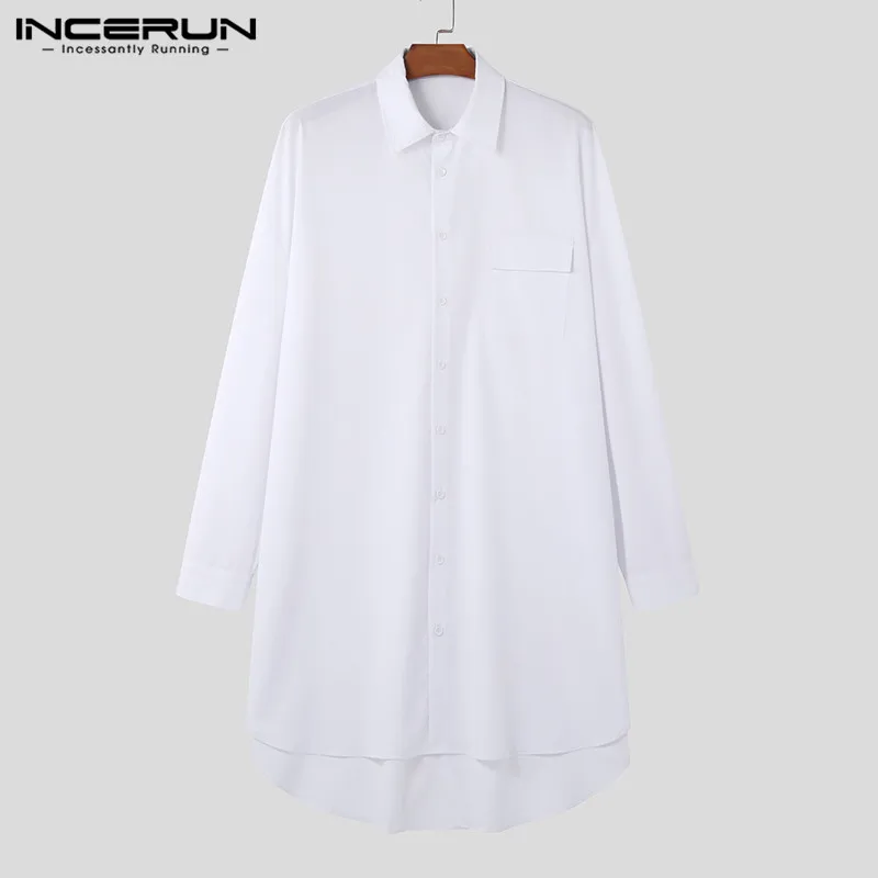 INCERUN Tops 2024 Korean Style Handsome New Men Irregular Hem Mid Length Shirts Leisure Streetwear Male Solid Loose Blouse S-5XL