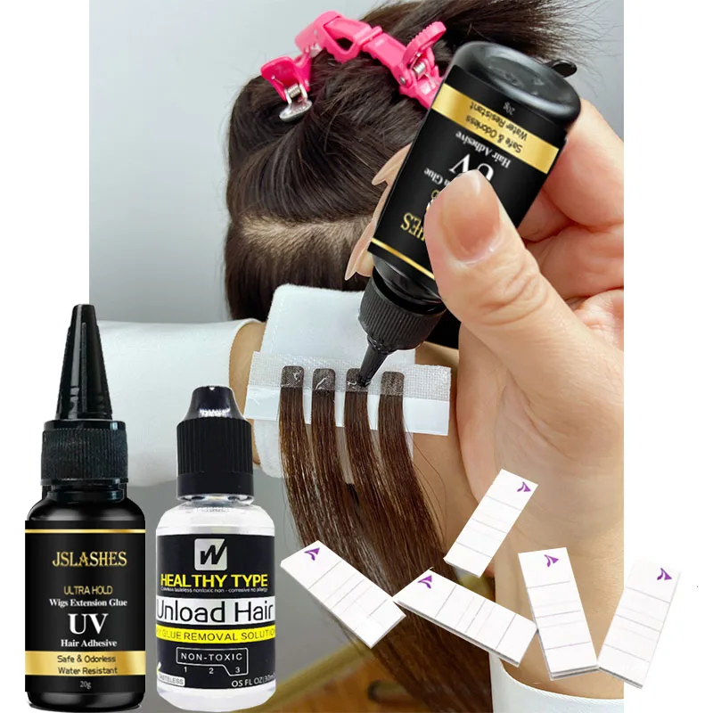 3pcs UV Glue Tape Hair Extension Set Fast Bonding Wigs Tools Set Hair Extension Sticker Kit Hair Glue & Remover Kit Beauty Tools