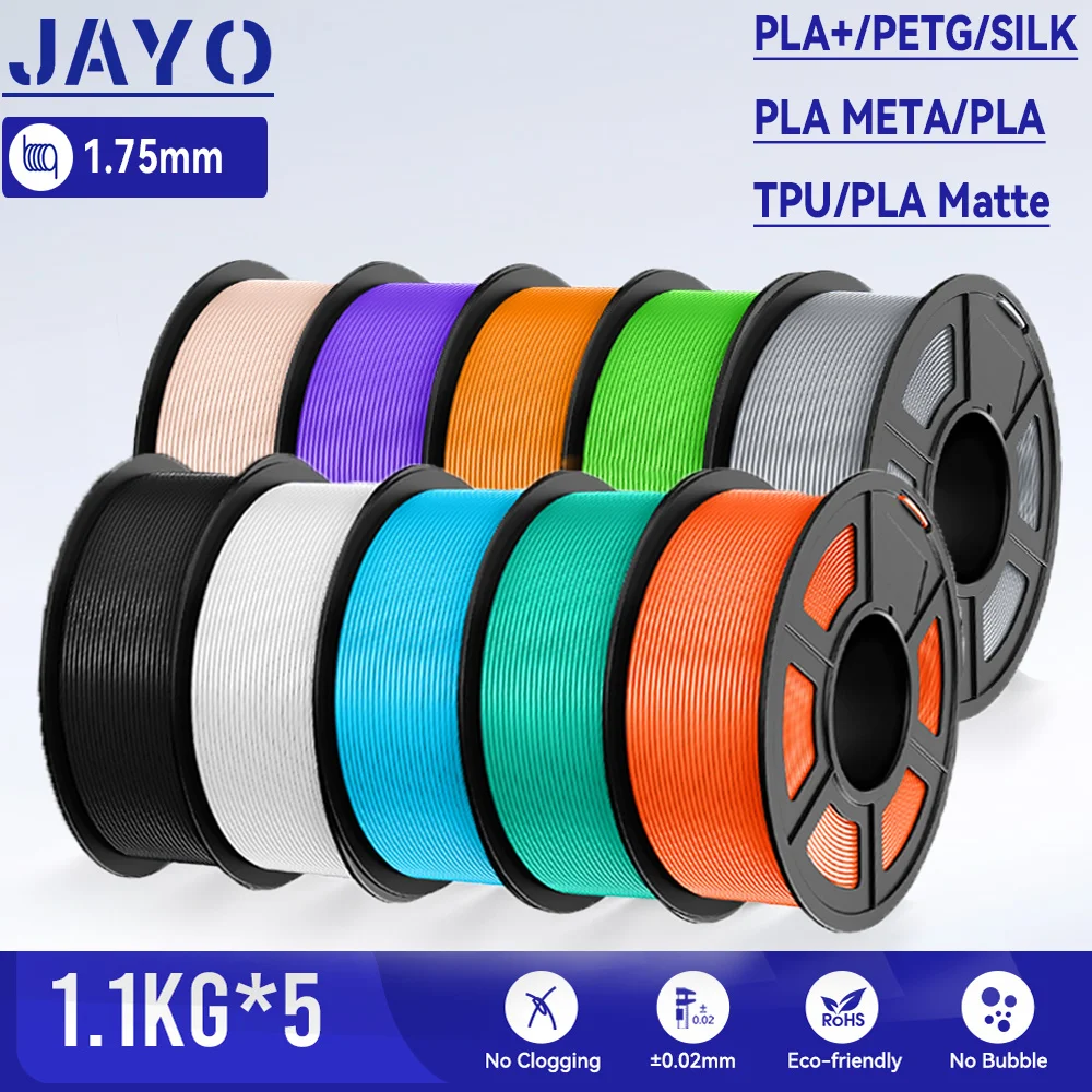 

JAYO 5 рулонов 3D PLA +/PETG/SILK/PLA META/PLA/TPU/PLA матовая нить для 3D-принтера 1,75 мм материалы для 3D-печати для 3D-принтера и ручки