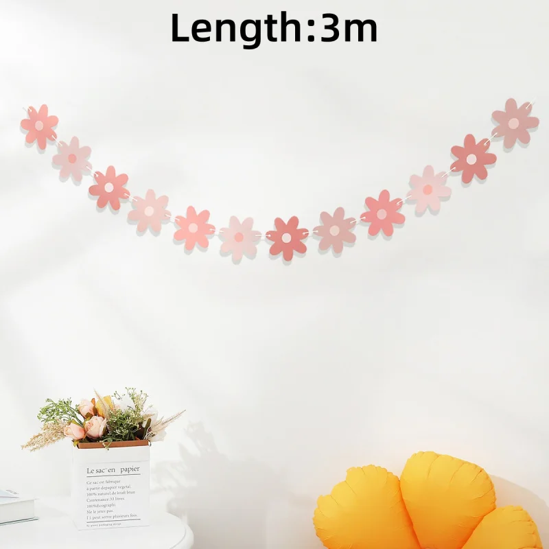 Pink Daisy Party Decor - Groovy Boho Decor Party Garland แบนเนอร์ - ฤดูใบไม้ผลิ Daisy ดอกไม้ Cutouts Bunting ธงแบนเนอร์