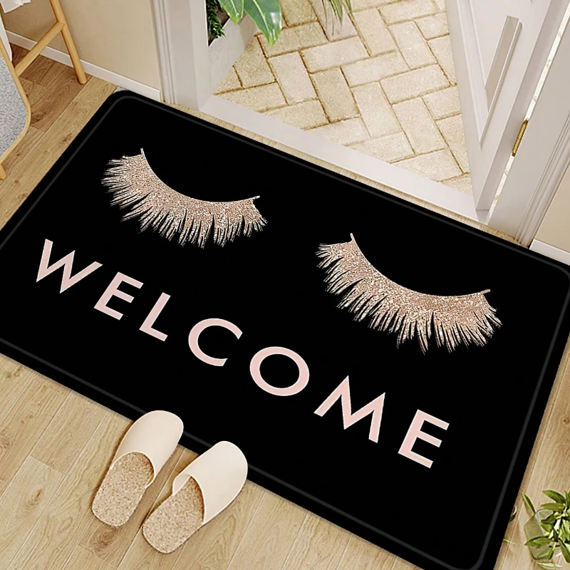 1pc Pink Eye Print Letter Graphic Mat Modern Polyester Absorbent Floor Mat For Household Home Decorative Entrance Door Rmats