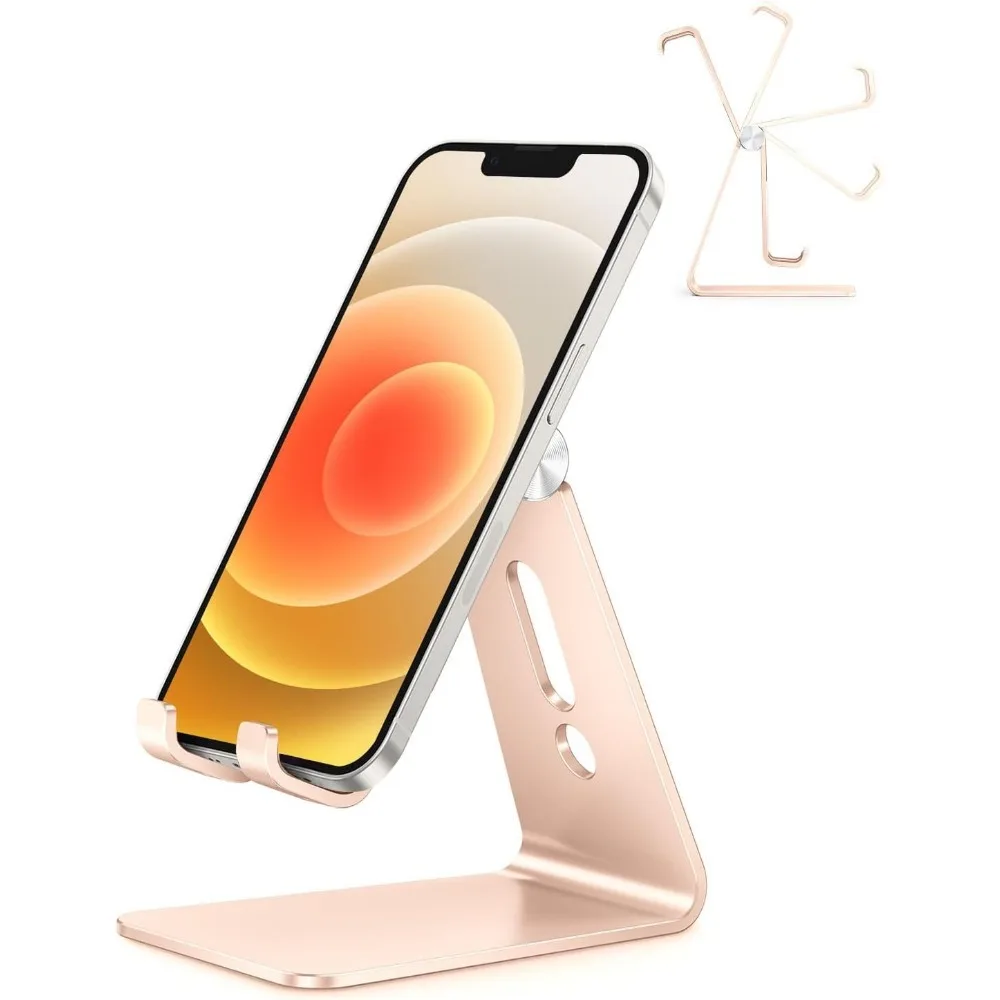 

Adjustable Cell Phone Stand, Aluminum Desktop Cellphone Stand with Anti-Slip Base and Convenient Charging Port, Fits All Phones