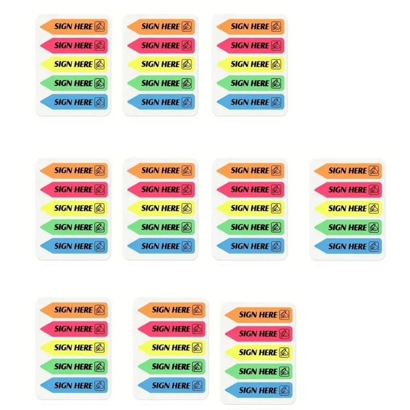 090F Easy to Post Sign Date Here Stickers Flag for Annotating Books, Reading