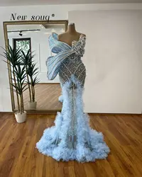 Amazing Light Blue Ruffles Sexy Illusion Evening Dresses with Pearls Beaded Crystals Long Pageant Events Party Gowns Customized