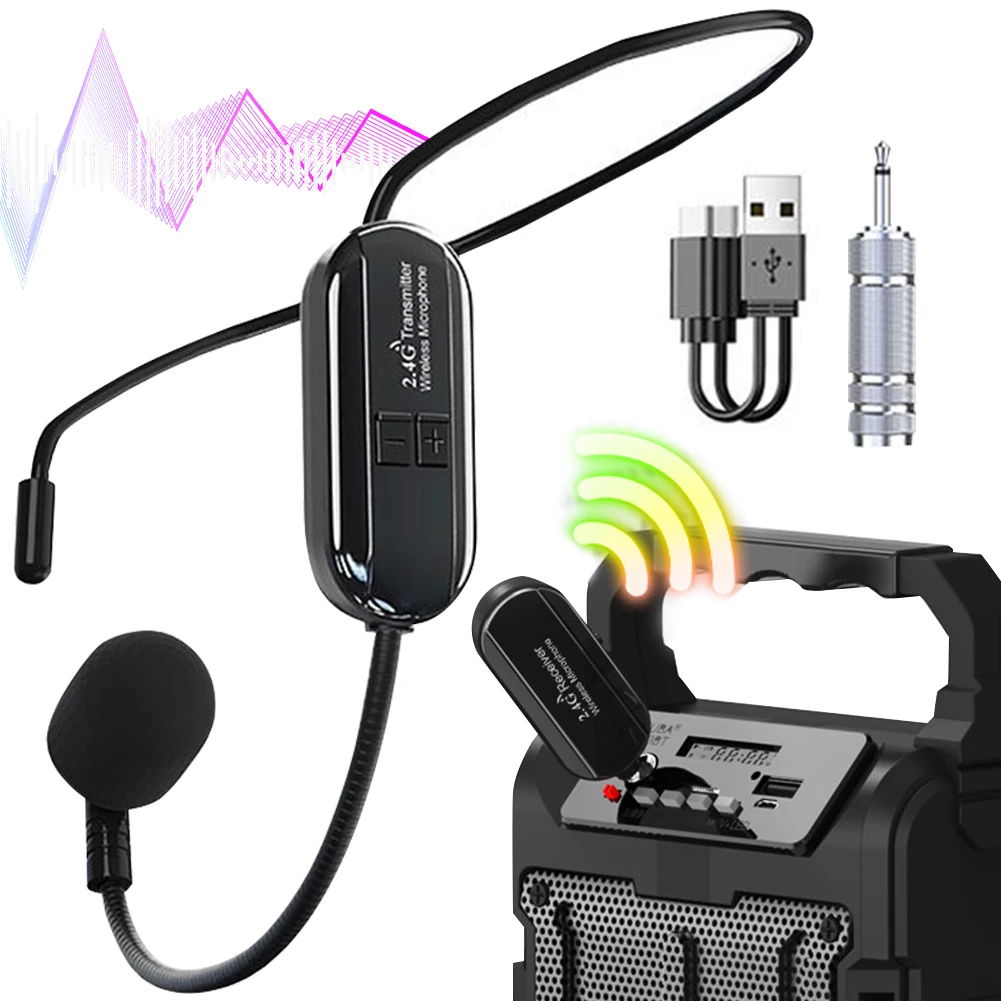 2.4G Wireless Microphone Headset Wireless Microphone System Head Handheld Mic 2 in 1 for Voice Amplifier Stage Speakers Teach