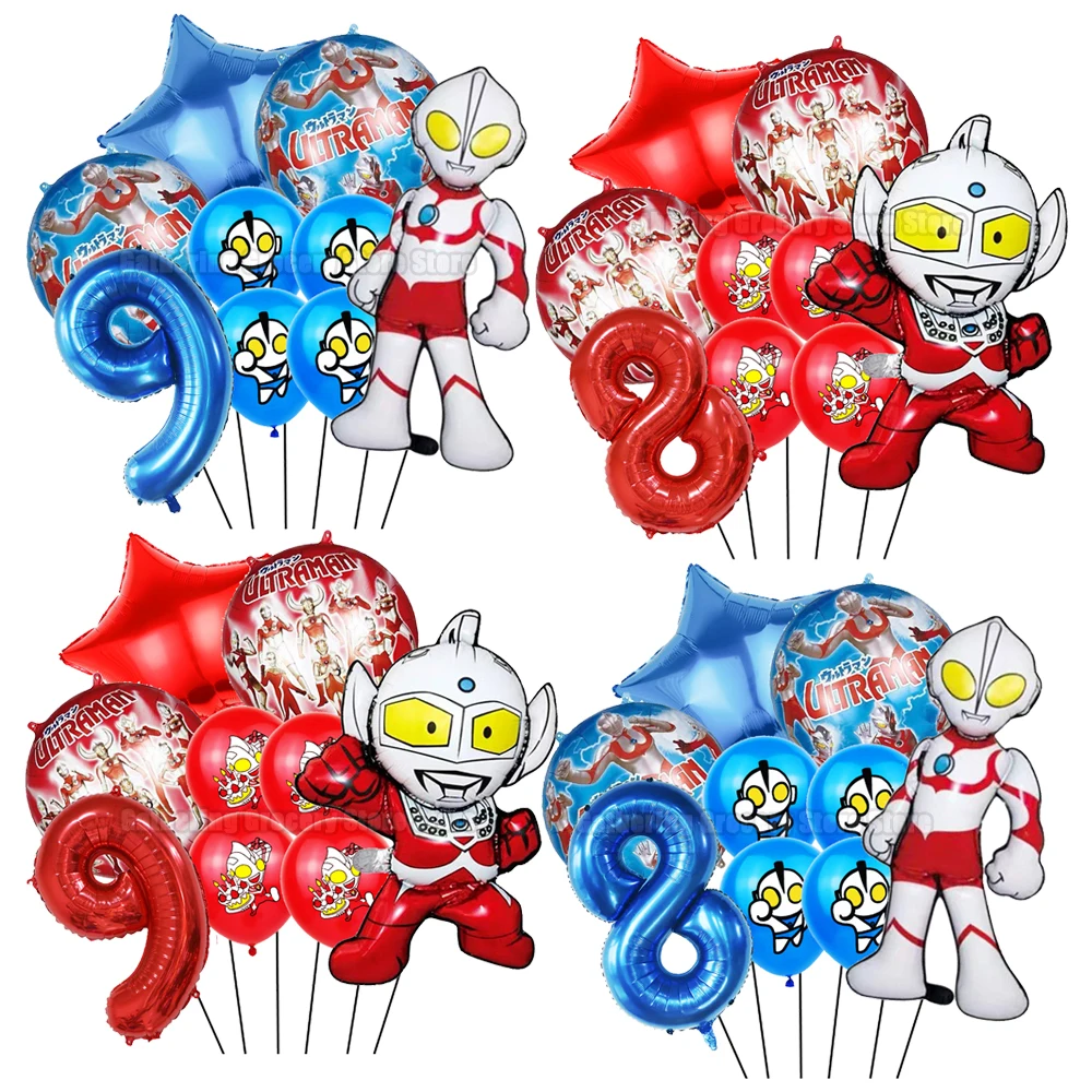 Ultraman Altman Superhero Foil Latex Ballon Set Boy Favor Party Decor 1-9th Year Old 18in Round Star Helium Globo Party Supplies