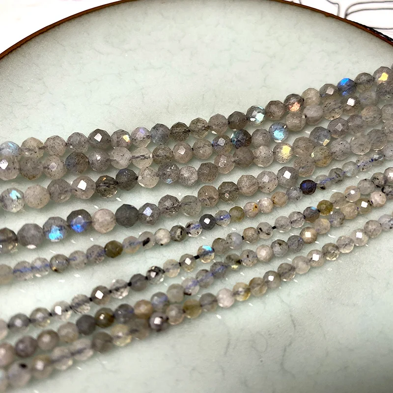 Fine Natural Stone Beads Faceted Labradorite Loose Round Gemstone Beads For Jewelry Making DIY Bracelet Necklace Charm 2-4mm