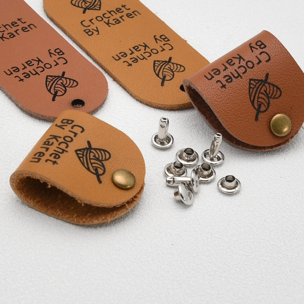 

Personalized Leather Tags For Handmade Items, Knits And Crochet With Rivets. Great Gift For Knitters And Crocheters (D500)