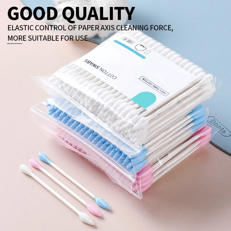 100 unids/bolsa hisopo de algodón de doble punta: adecuado para belleza, maquillaje, eliminación de maquillaje y uso de limpieza diaria