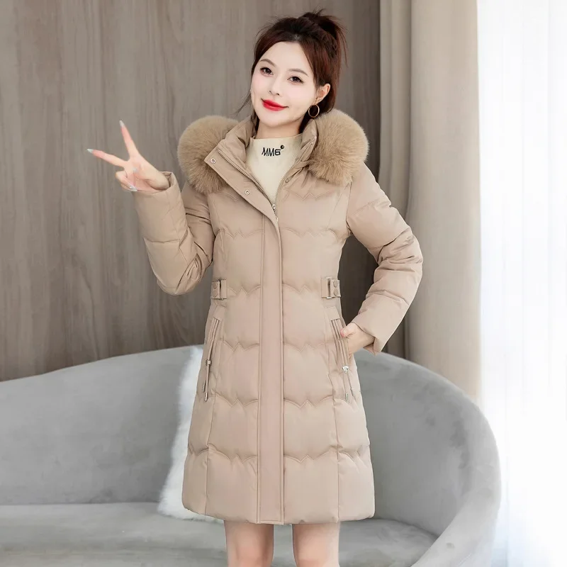 Parka de invierno para mujer, abrigo 2025 con capucha, versión coreana, Chaqueta de algodón para mujer, ropa de abrigo acolchada de algodón con temperamento cálido para mujer