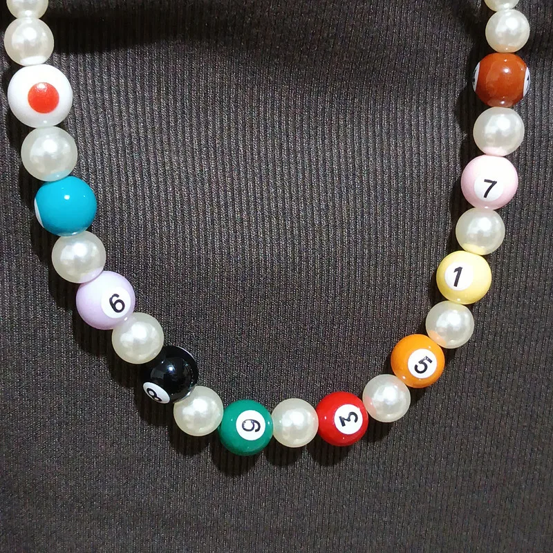 Fashion Hip Hop Jewelry Exaggerated Colorful Billiards Necklace Female Dopamine Unique Pearl Choker Necklace for Women Girls