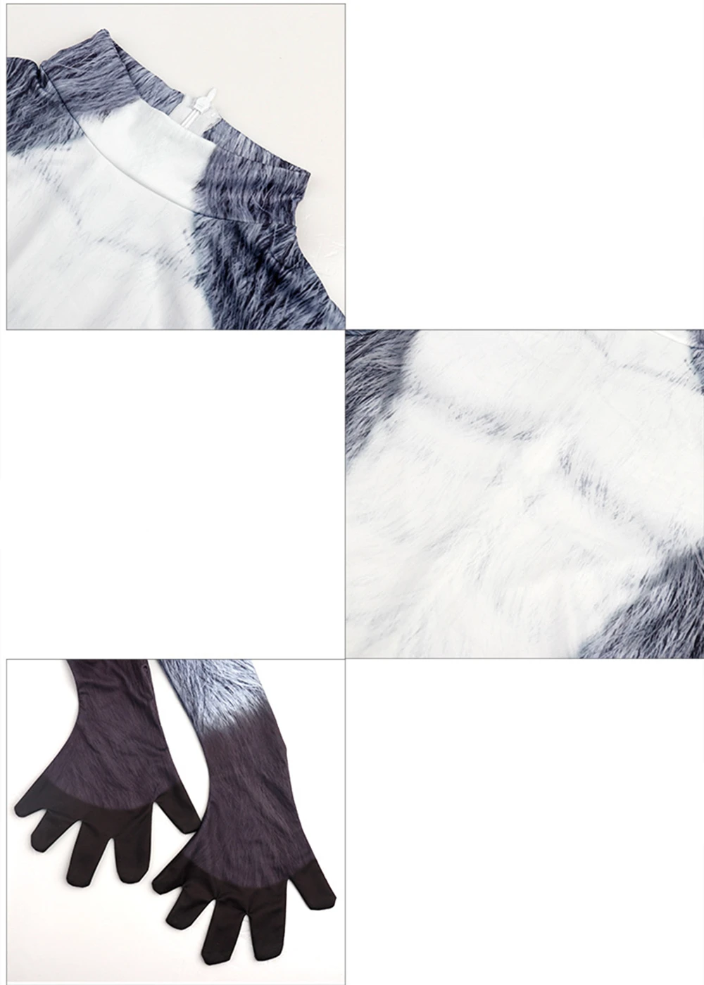 Sexy Huskies Werwolf Wolf Jumpsuit Catsuit Fantasy Cosplay Kostüm Halloween Zentai Herren Damen Unisex Verführerischer Schwanz Bodysuit – Detail 12