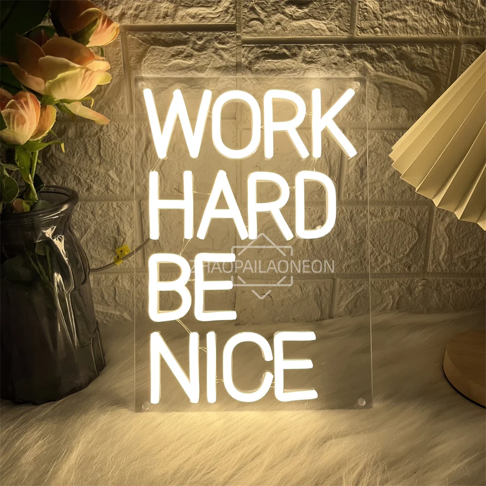 Work Hard Be Nice Led Neon Sign Home Beauty Room Wall Decor Neon Light Signs Bedroom Office Decoration Night Lights USB