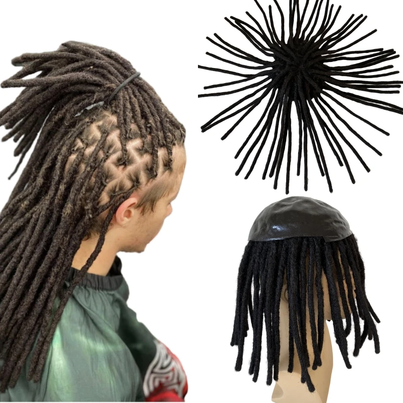 

Indian Virgin Human Hair Replacement #1b Black 14 Inches Dreadlocks 8x10 PU Toupee Skin Unit for Black Men