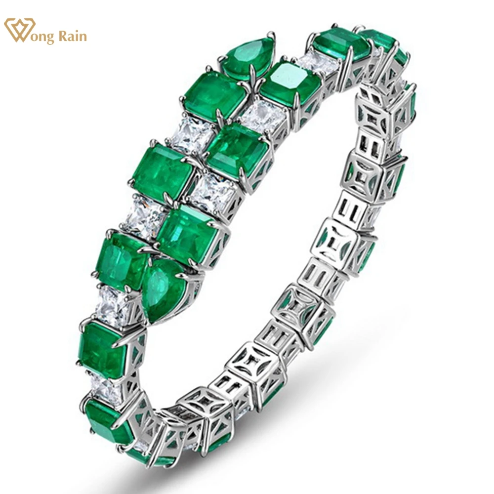 

Wong Rain Vintage 100% 925 Sterling Silver Emerald High Carbon Diamond Gemstone Bracelets Bangle Fine Jewelry Anniversary Gifts