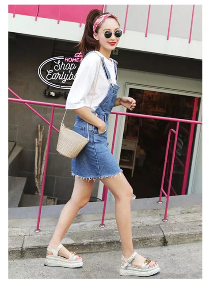 Fujin Genuine Leather 7cm Platform Sandals Wedge Shoes Summer for Women Open Toe Sandals Beach Shoes Summer Women Fashion Slide