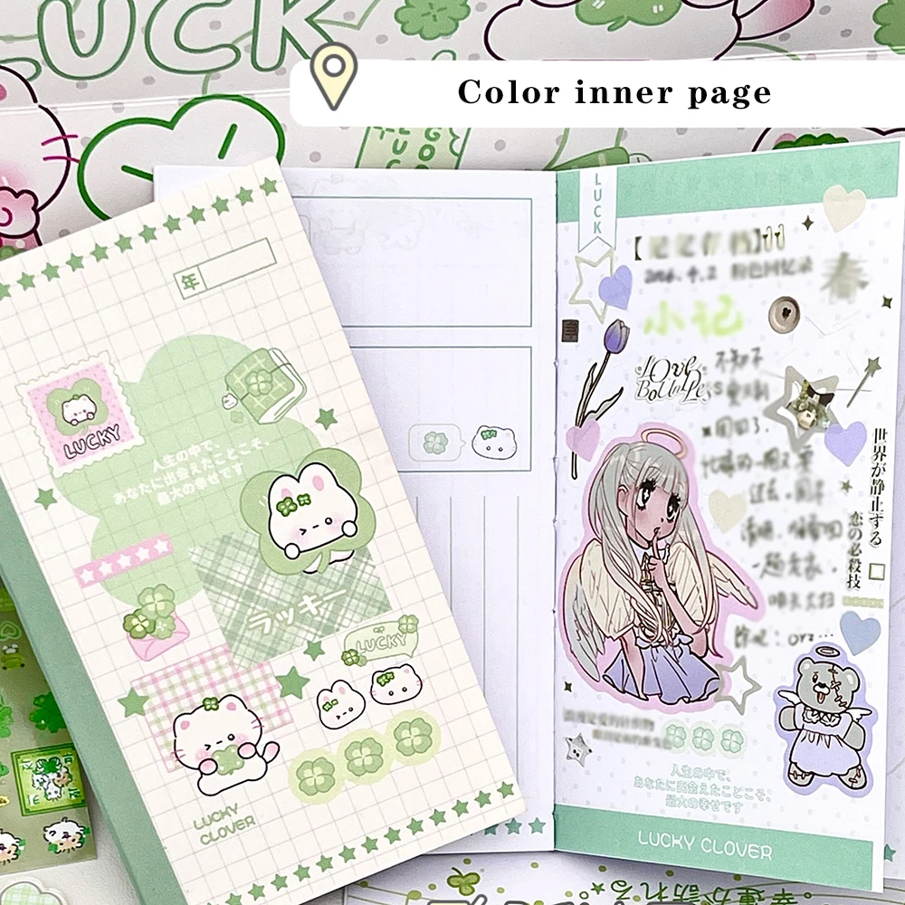 Four Leaf Star Language Handbook, Korean style Simple Cartoon High Beauty Collage Diary Notebook, Colorful Inner Pages