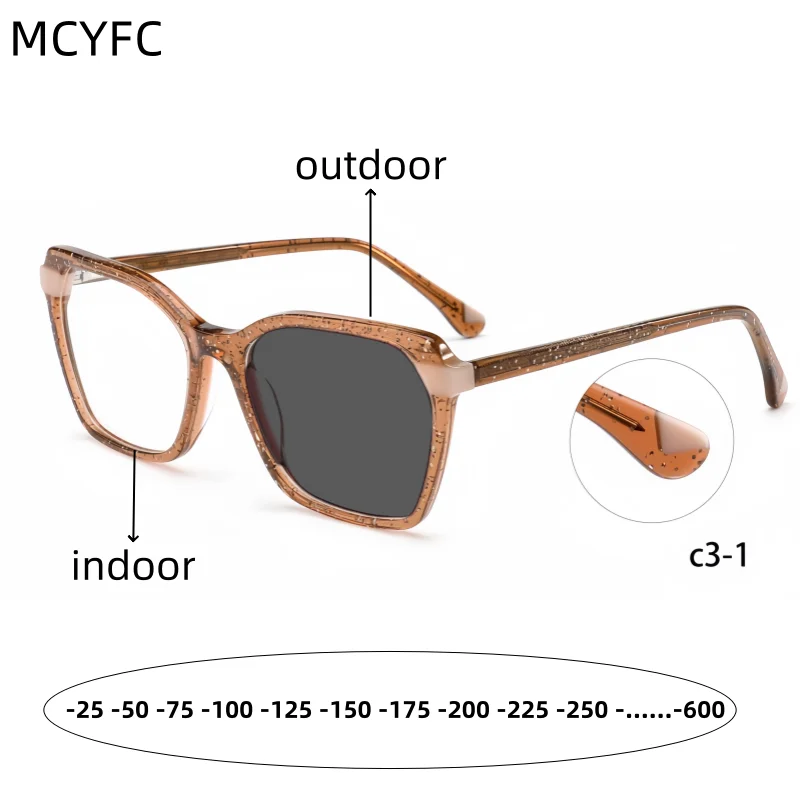 MCYFC Photochromic Glasses Fashion Square Acetate Handmade Transit Indoor Outdoor Unisex Sunglasses Myopia Eyewear