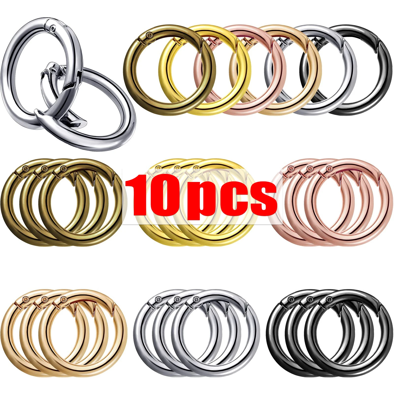 10Pcs Metal Purse Buckles 20/25/28/33mm Spring O Ring Round Carabiner Snap Hook Spring Keyring Clasp DIY Jewelry Bag Accessories