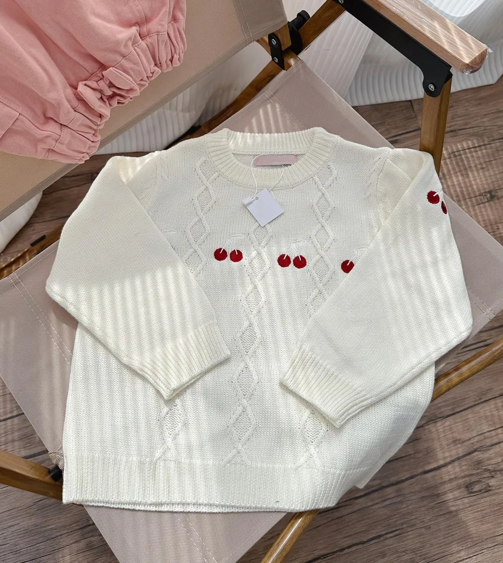 kids sweaters fall winter  baby girls clothes girl sweater Cute cherry patterned embroidered wool blend sweater