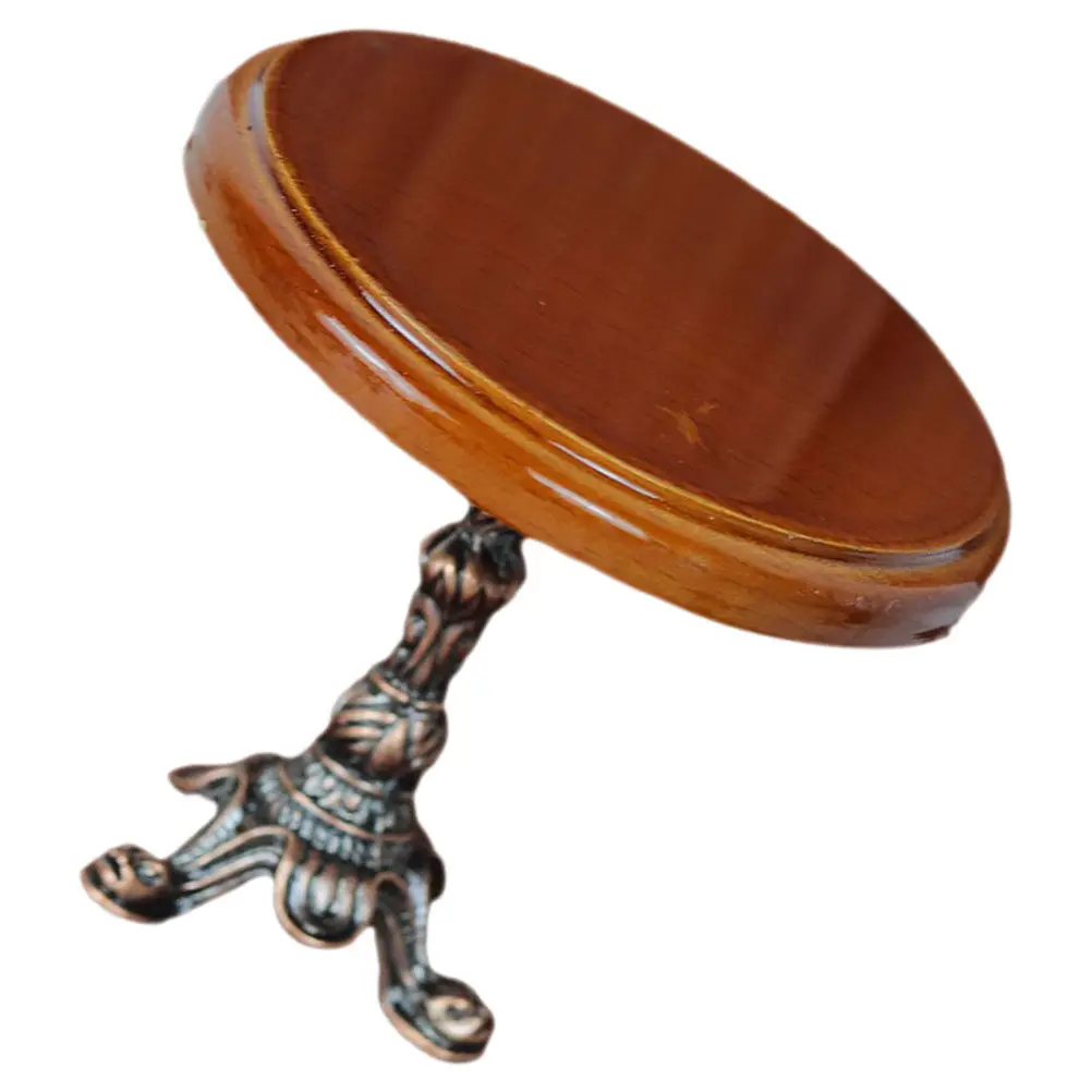 

Realistic Miniature Round Table for Mini Houses Wooden Alloy Build Detailed Craftsmanship Tiny Home Side Table Decor