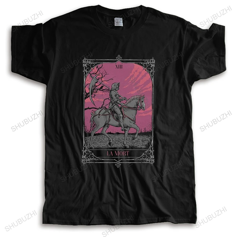 Vintage Lady Of Holy Death Tarot Card T Shirt Men Occult Grim Reaper T-Shirt Pre-shrunk Cotton Halloween Santa Muerte Tee Tops