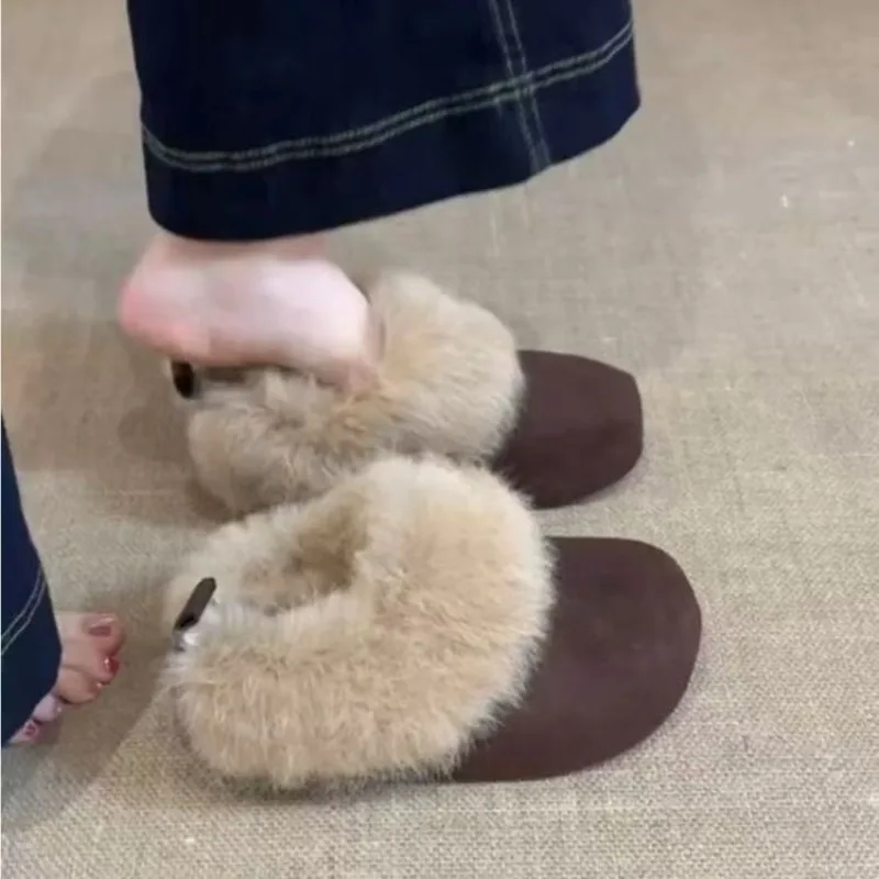 2026 Autumn & Winter New Platform Thick-Soled Mule Furry Slippers - High-Heel, Warm Cotton Slippers for Indoor & Outdoor Wear view 5