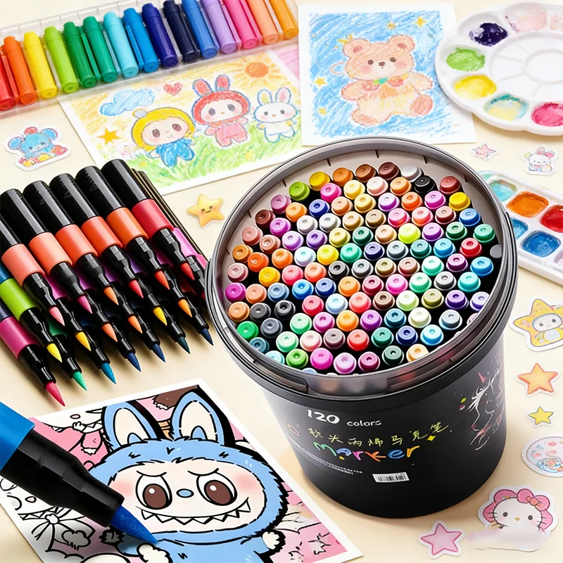 24/48/60/80/120 Farben Soft-Tip Acryl-Marker-Set - Doppelspitzen-Kunstmarker zum Zeichnen, Malen & DIY-Basteln (Großpackung) – Detail 1