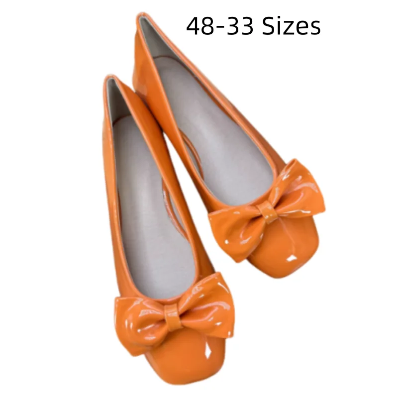 

Lady Doug Shoes Широкие подходят для квадратных кончиков Мокасины с оранжевым узлом Широкий крой 48 46 29 см Блестящая кожа Балетки Falts Candy Colors Слипоны